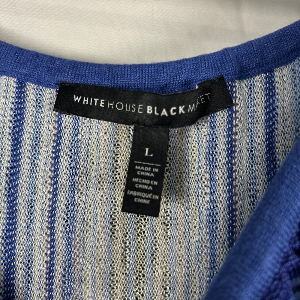 White House Black Market Knit Dress Womens Large Striped Ruffle Off Shoulder - Picture 2 of 3